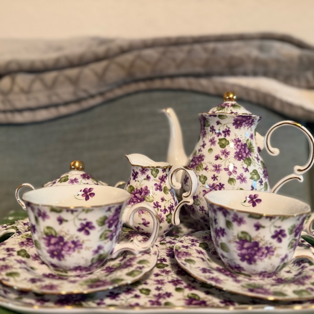 Lefton Violet chintz Purple Floral Tea Set - Violet Blossom Pattern